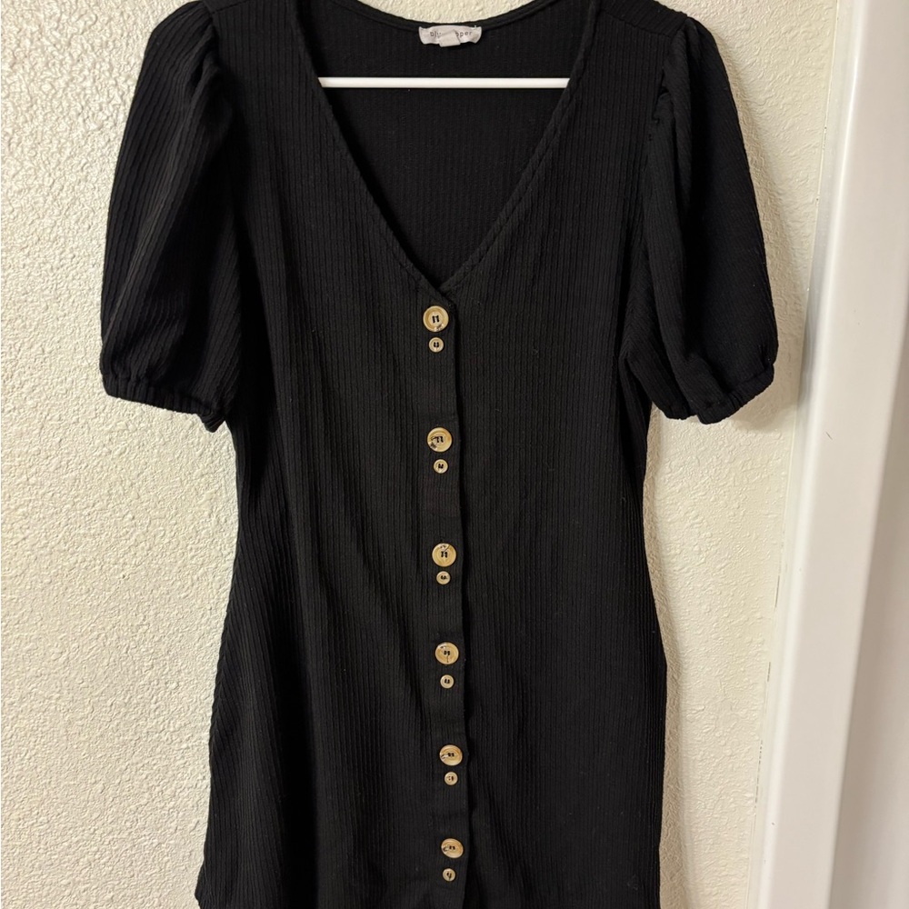 Blu Pepper Black Button Down Dress
